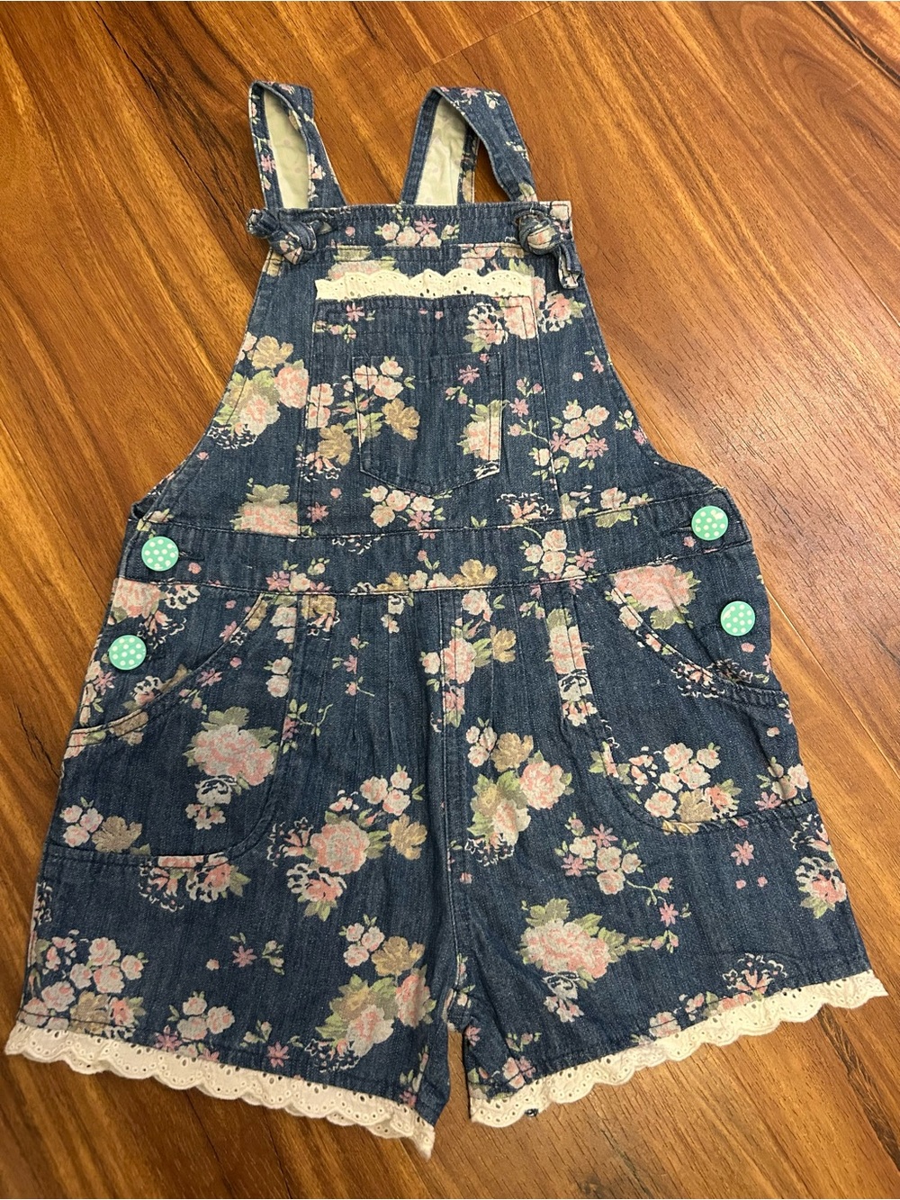 Matilda Jane Adventure Begins Playground Floral Denim Romper Overalls Girls 6